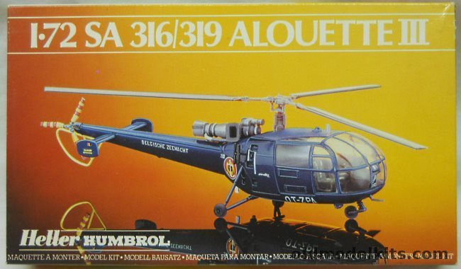 Heller 1/72 SA-316 or SA-319 Alouette III - French Air Force E.H. 3/67 Parisis / French Navy Carrier Clemenceau / Belgian Navy 40 Smaldeel 1982, 80225 plastic model kit